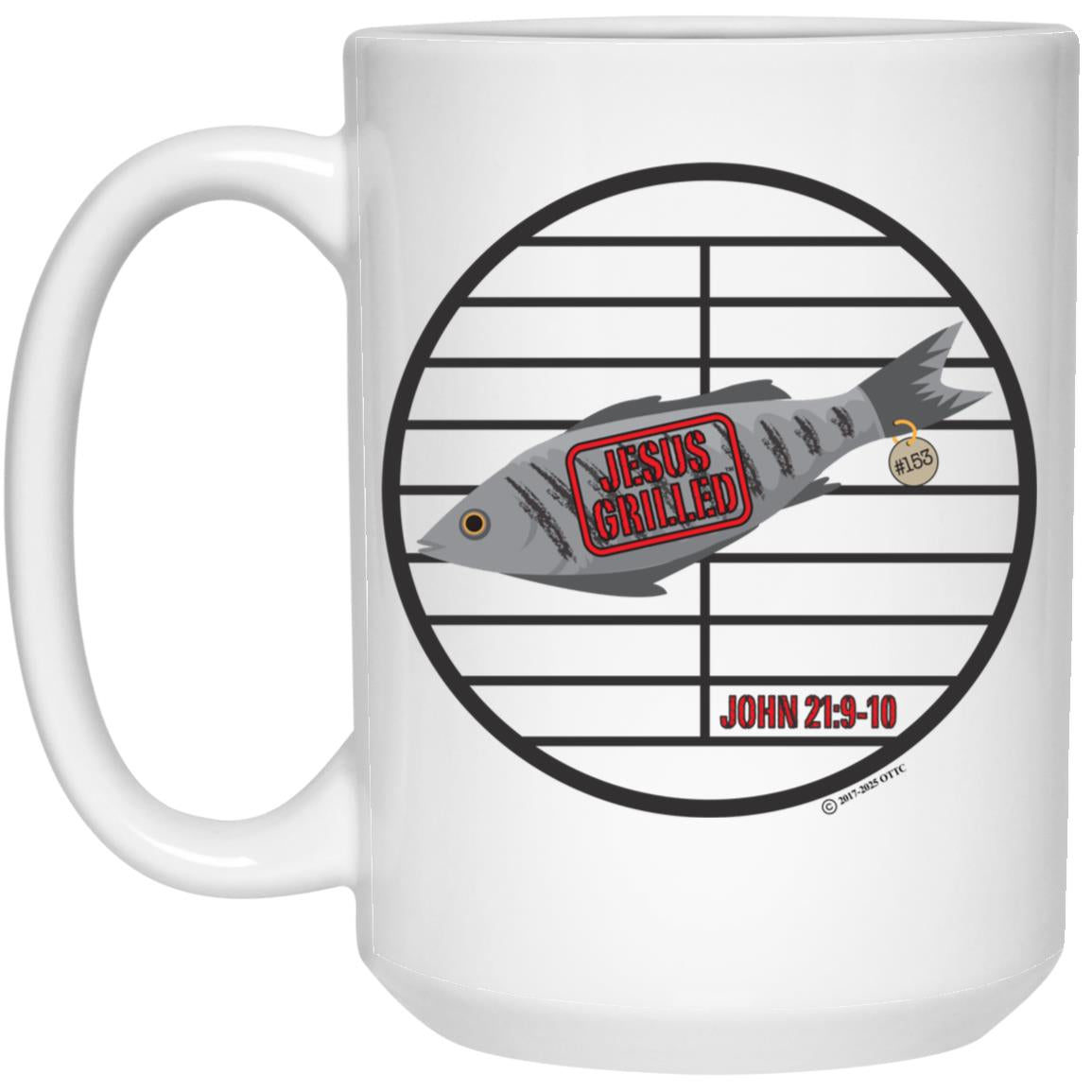 153 Fish - 15oz White Mug - Jesus Surfed Apparel Co.