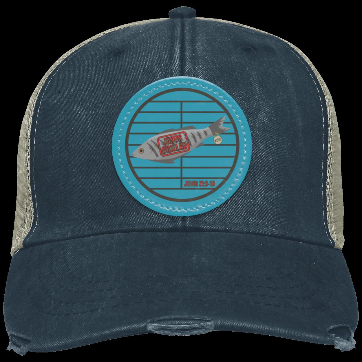153 Fish - Distressed Ollie Cap - Circle Patch - Jesus Surfed Apparel Co.