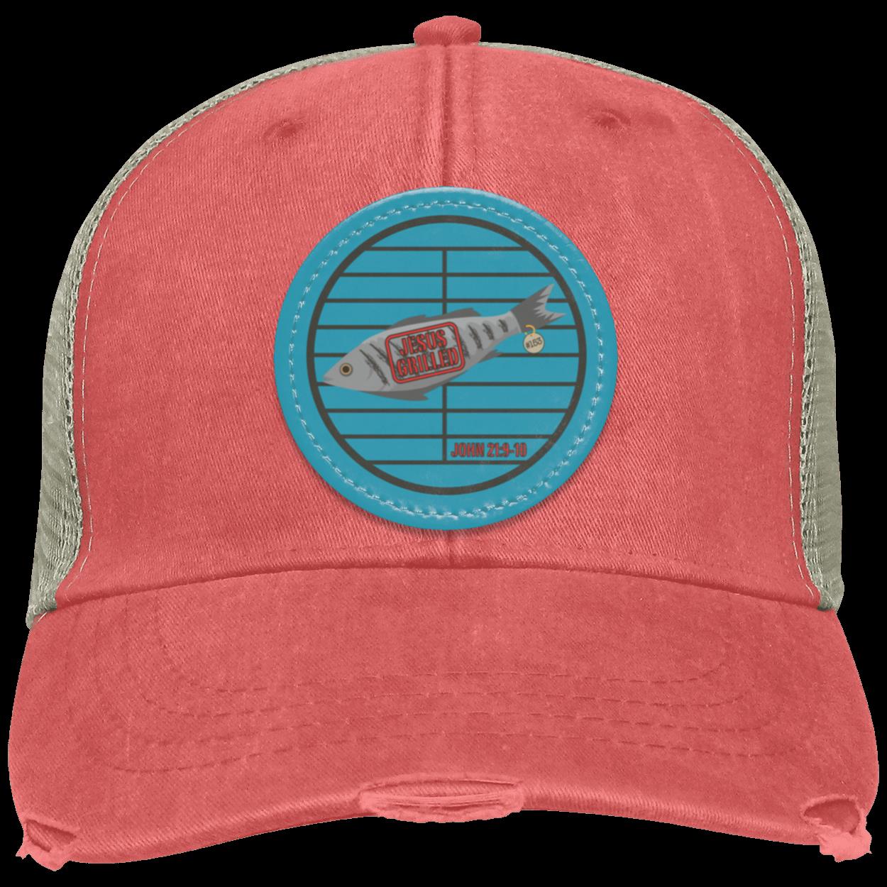 153 Fish - Distressed Ollie Cap - Circle Patch - Jesus Surfed Apparel Co.