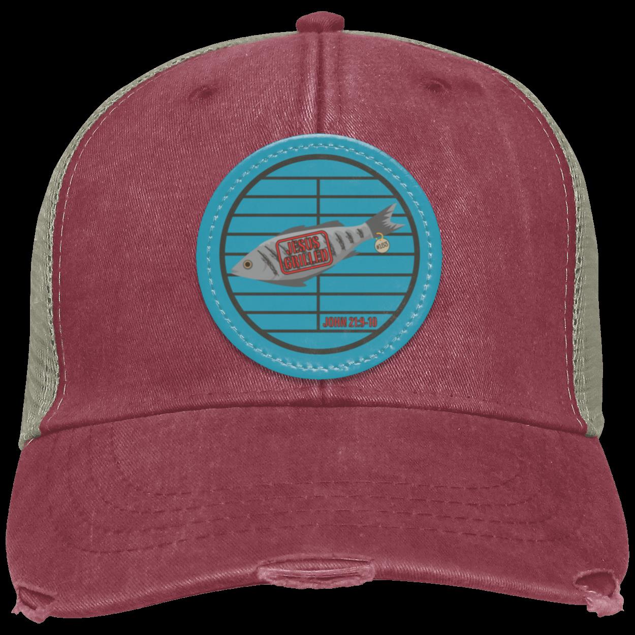153 Fish - Distressed Ollie Cap - Circle Patch - Jesus Surfed Apparel Co.