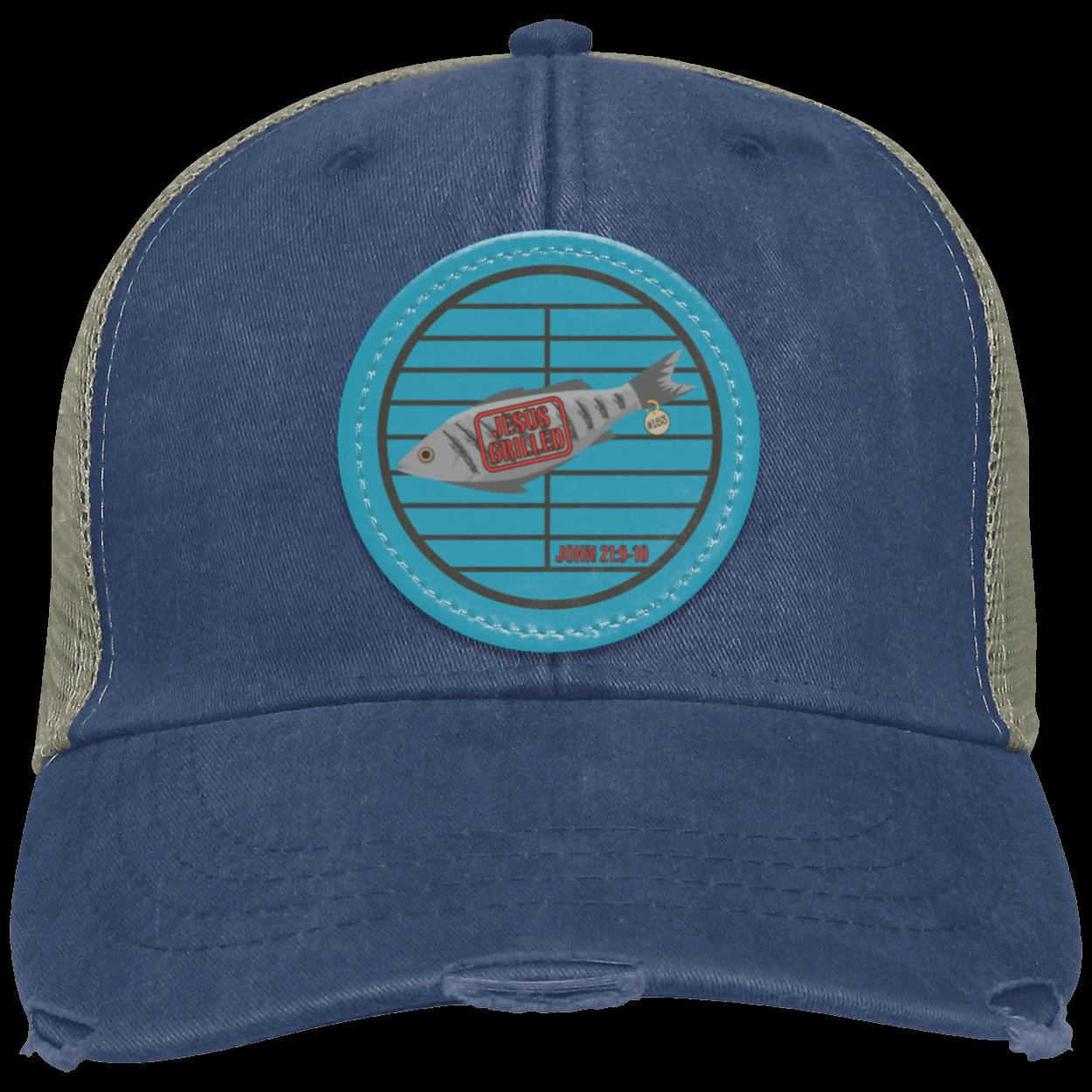 153 Fish - Distressed Ollie Cap - Circle Patch - Jesus Surfed Apparel Co.