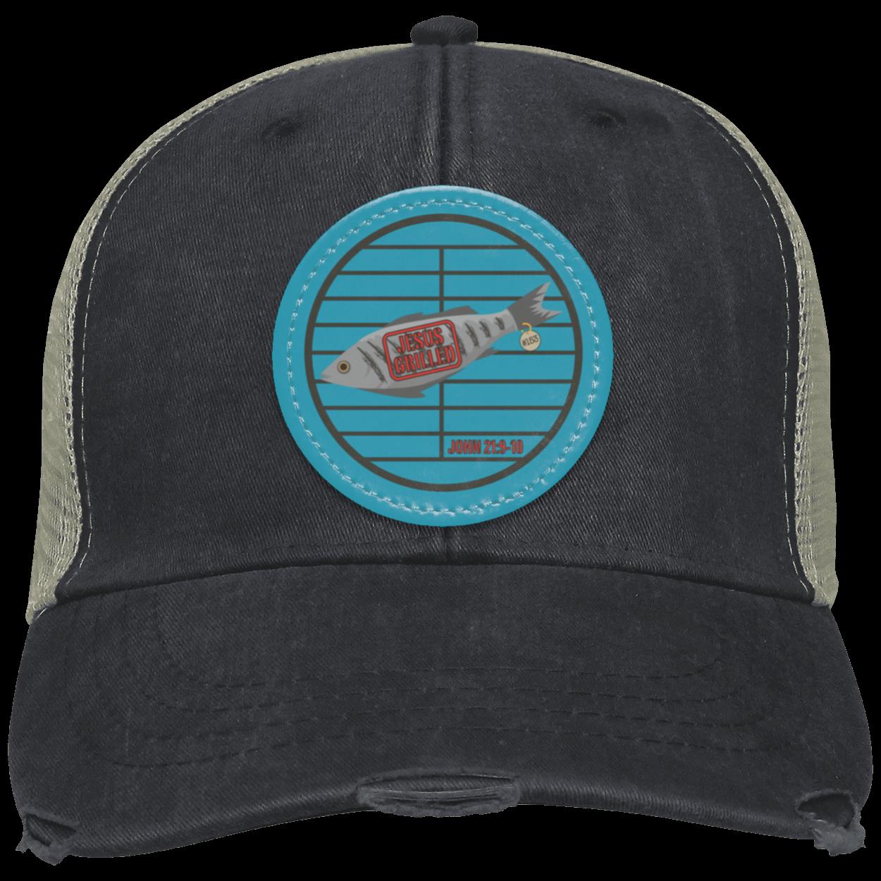 153 Fish - Distressed Ollie Cap - Circle Patch - Jesus Surfed Apparel Co.