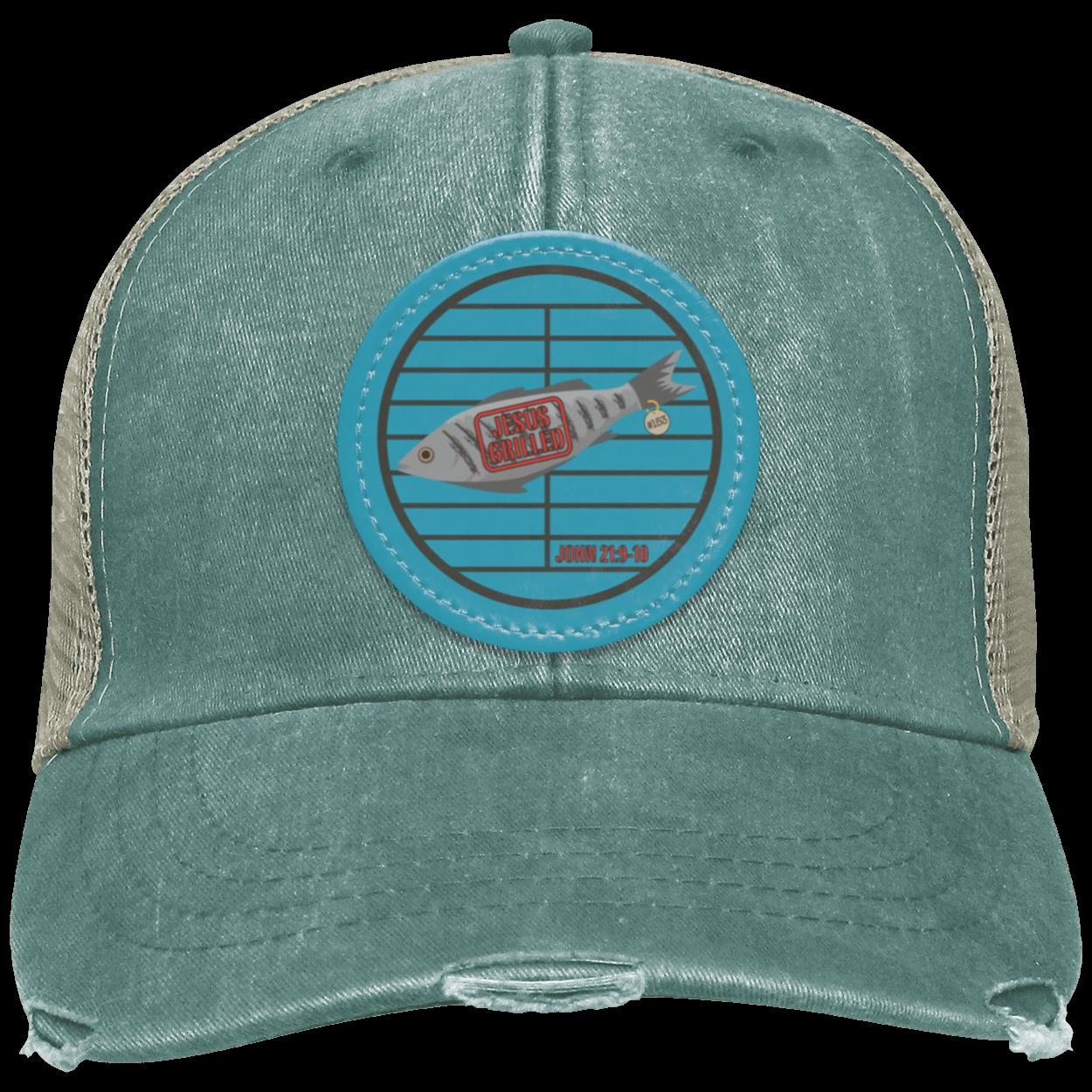 153 Fish - Distressed Ollie Cap - Circle Patch - Jesus Surfed Apparel Co.