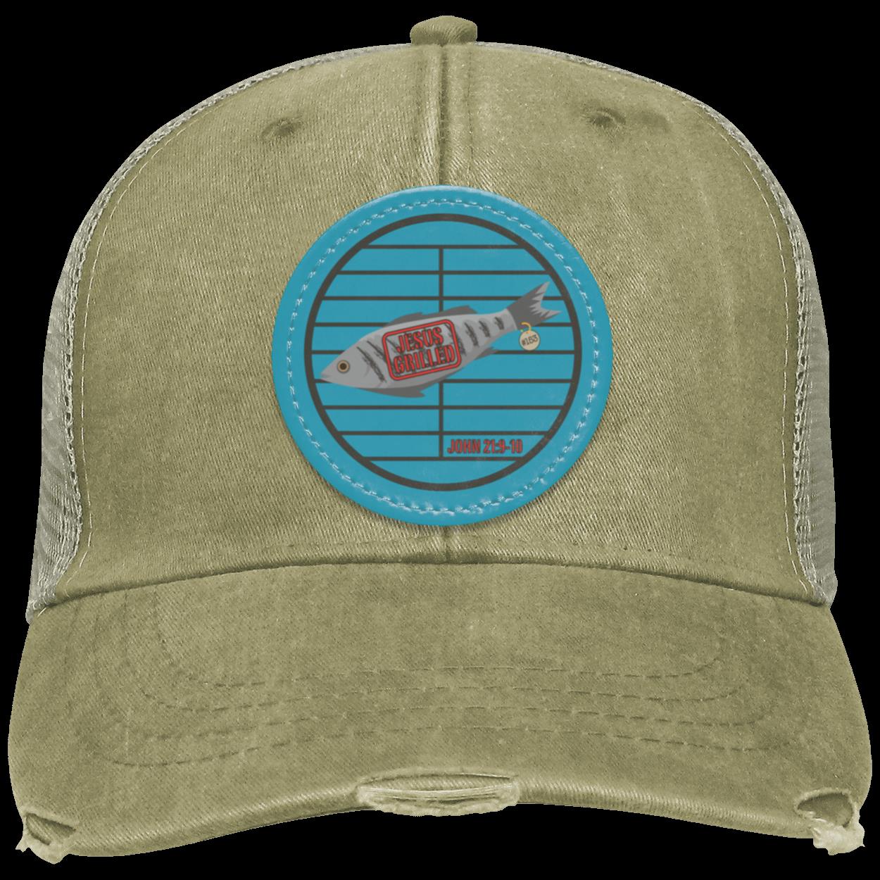 153 Fish - Distressed Ollie Cap - Circle Patch - Jesus Surfed Apparel Co.