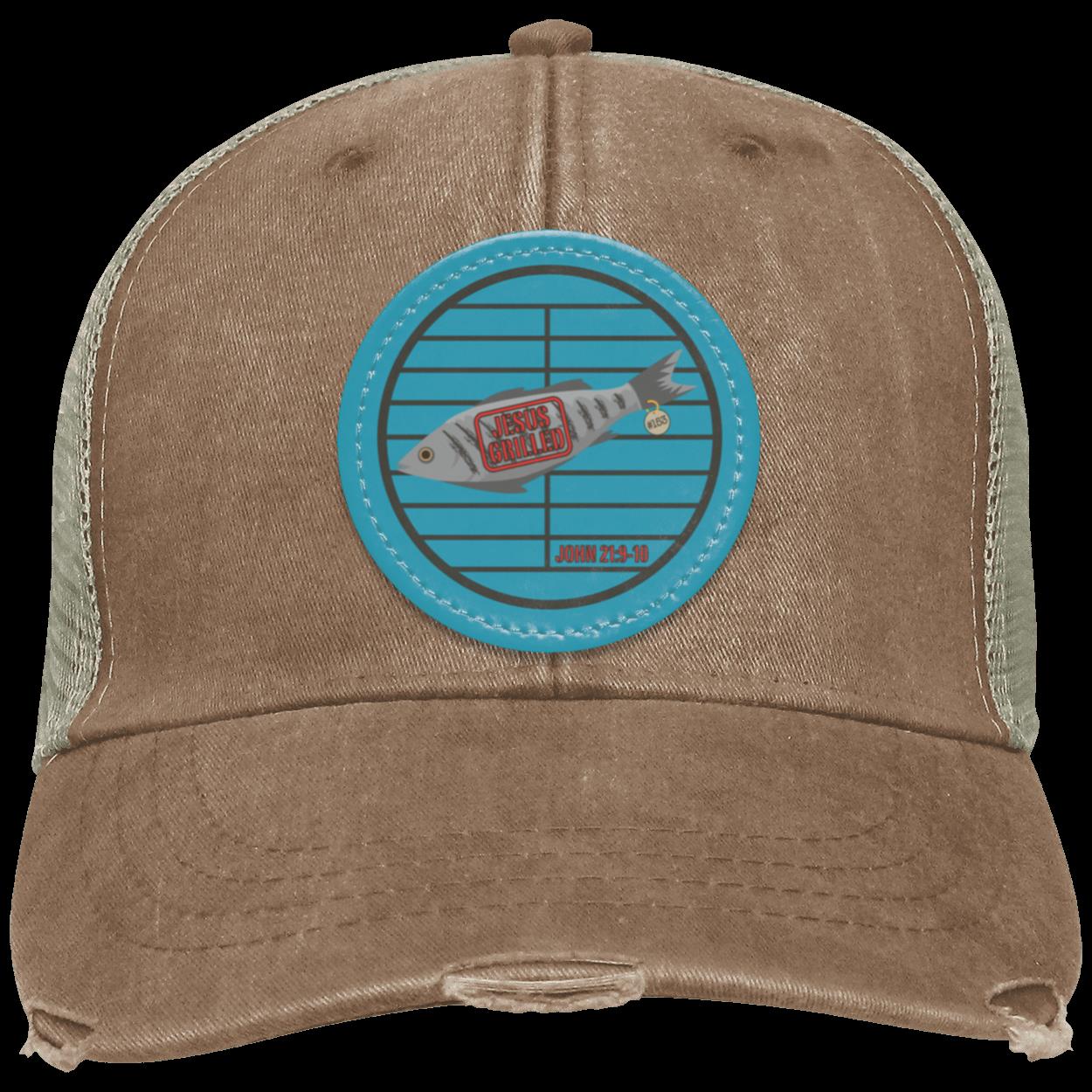 153 Fish - Distressed Ollie Cap - Circle Patch - Jesus Surfed Apparel Co.