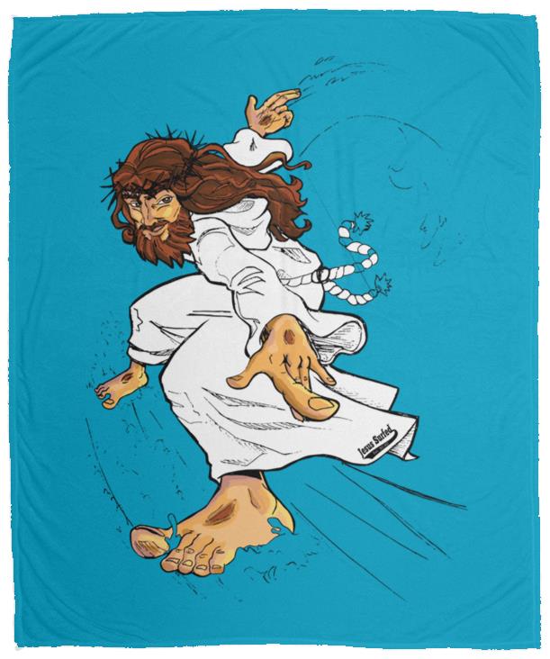 Big Jesus - Cozy Plush Fleece Blanket - 50x60 - Jesus Surfed Apparel Co.