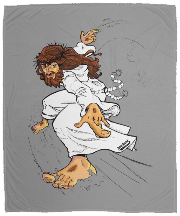 Big Jesus - Cozy Plush Fleece Blanket - 50x60 - Jesus Surfed Apparel Co.