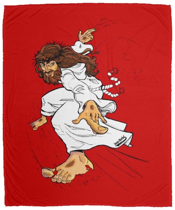 Big Jesus - Cozy Plush Fleece Blanket - 50x60 - Jesus Surfed Apparel Co.