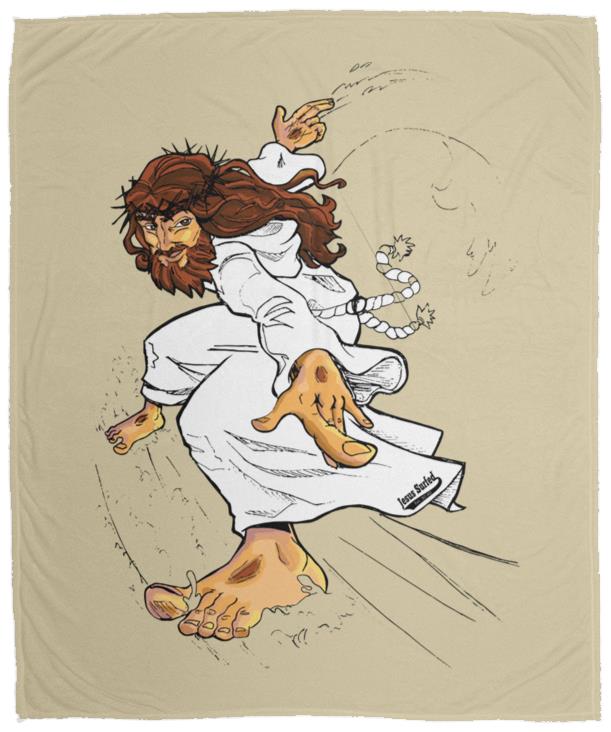 Big Jesus - Cozy Plush Fleece Blanket - 50x60 - Jesus Surfed Apparel Co.