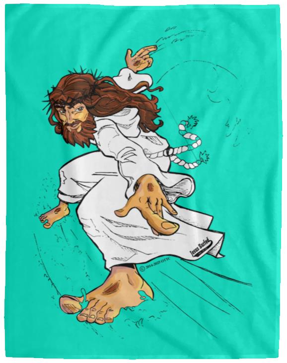 Big Jesus - Cozy Plush Fleece Blanket - 60x80 - Jesus Surfed Apparel Co.