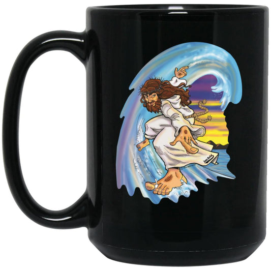 Big Jesus Wave - 15oz Black Mug - Jesus Surfed Apparel Co.