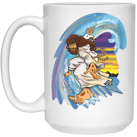 Big Jesus Wave - 15oz White Mug - Jesus Surfed Apparel Co.