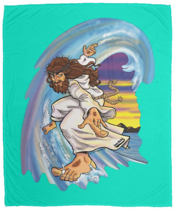 Big Jesus Wave - Cozy Plush Fleece Blanket - 50x60 - Jesus Surfed Apparel Co.