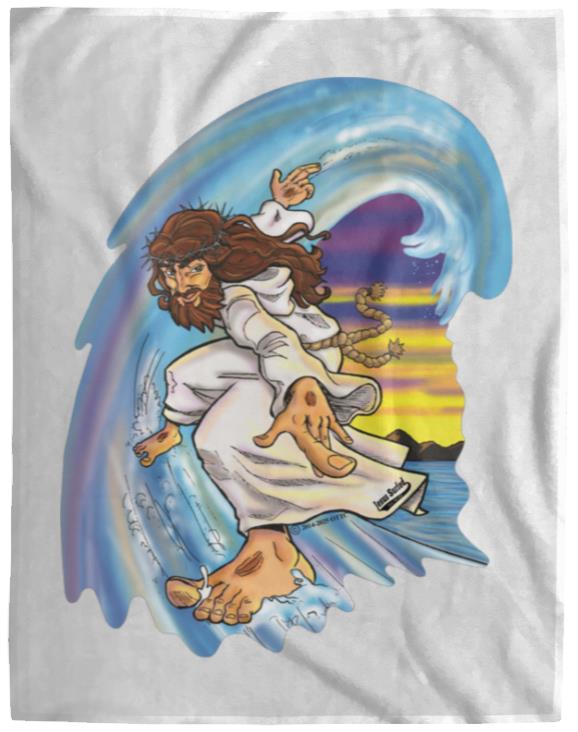 Big Jesus Wave - Cozy Plush Fleece Blanket - 60x80 - Jesus Surfed Apparel Co.