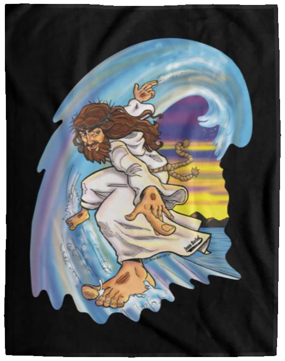 Big Jesus Wave - Cozy Plush Fleece Blanket - 60x80 - Jesus Surfed Apparel Co.
