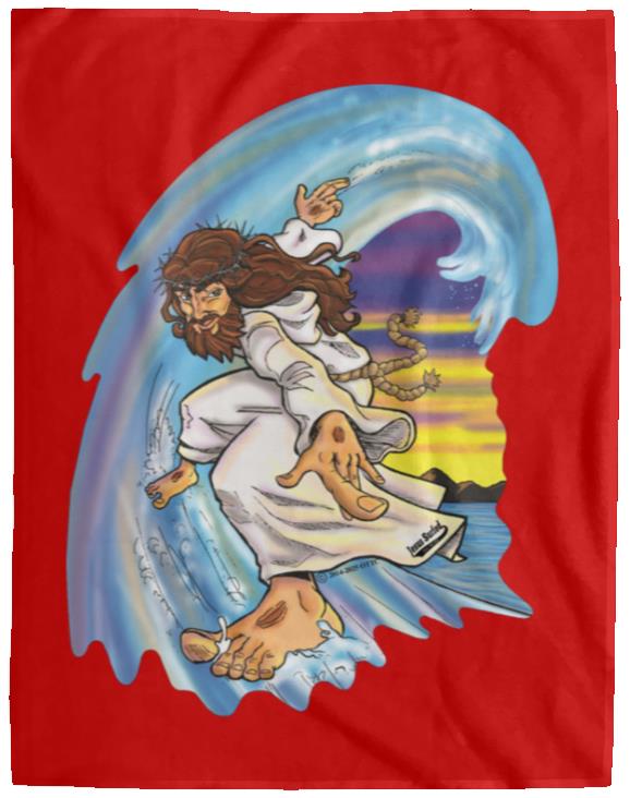 Big Jesus Wave - Cozy Plush Fleece Blanket - 60x80 - Jesus Surfed Apparel Co.