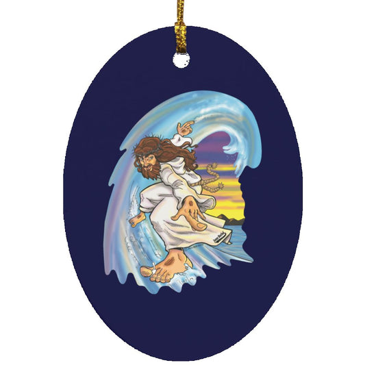 Big Jesus Wave - Oval Ornament - Jesus Surfed Apparel Co.
