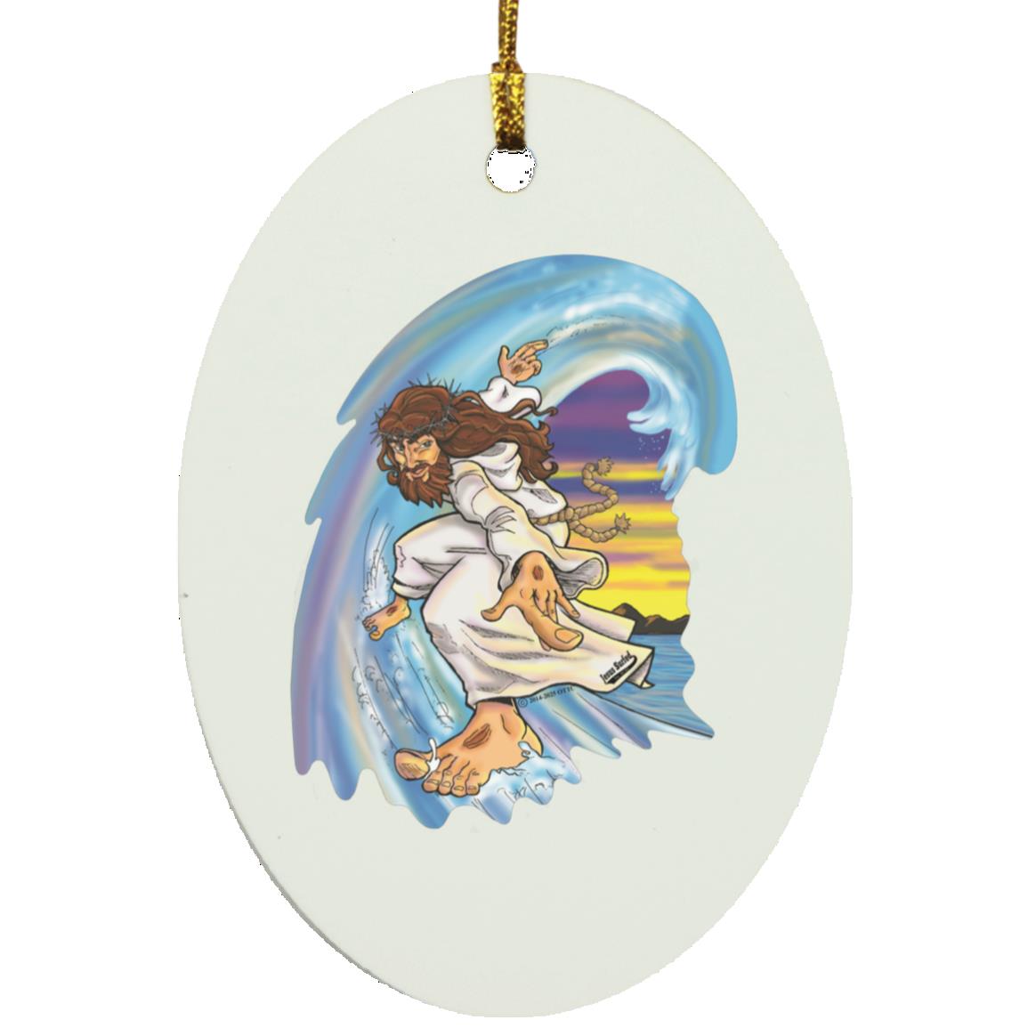 Big Jesus Wave - Oval Ornament - Jesus Surfed Apparel Co.