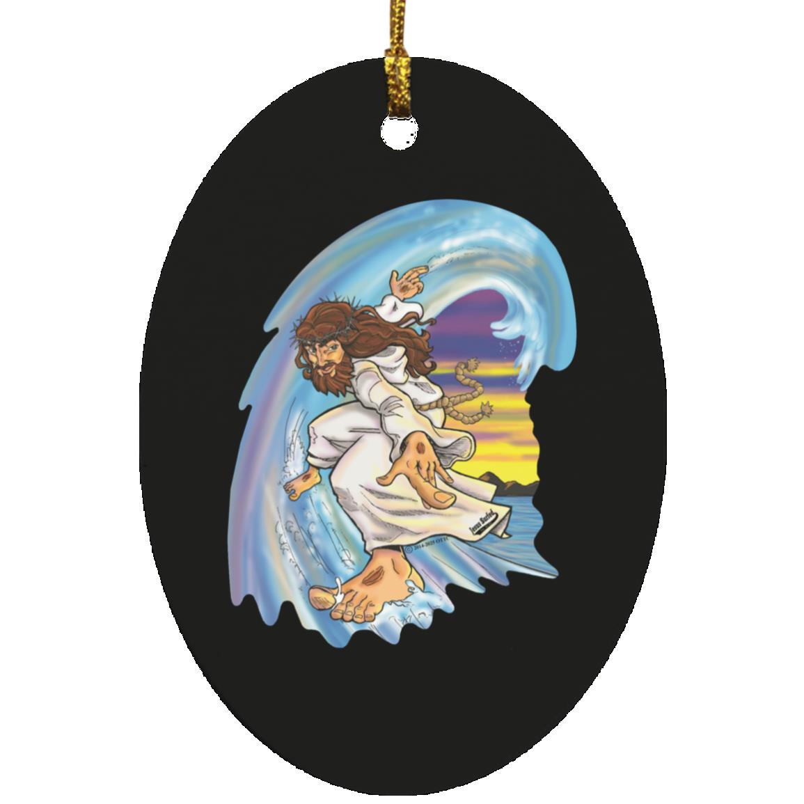 Big Jesus Wave - Oval Ornament - Jesus Surfed Apparel Co.