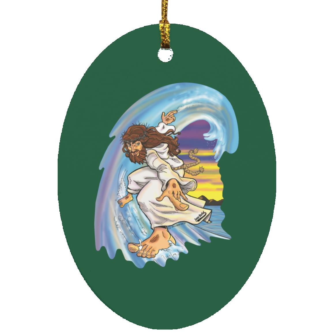 Big Jesus Wave - Oval Ornament - Jesus Surfed Apparel Co.