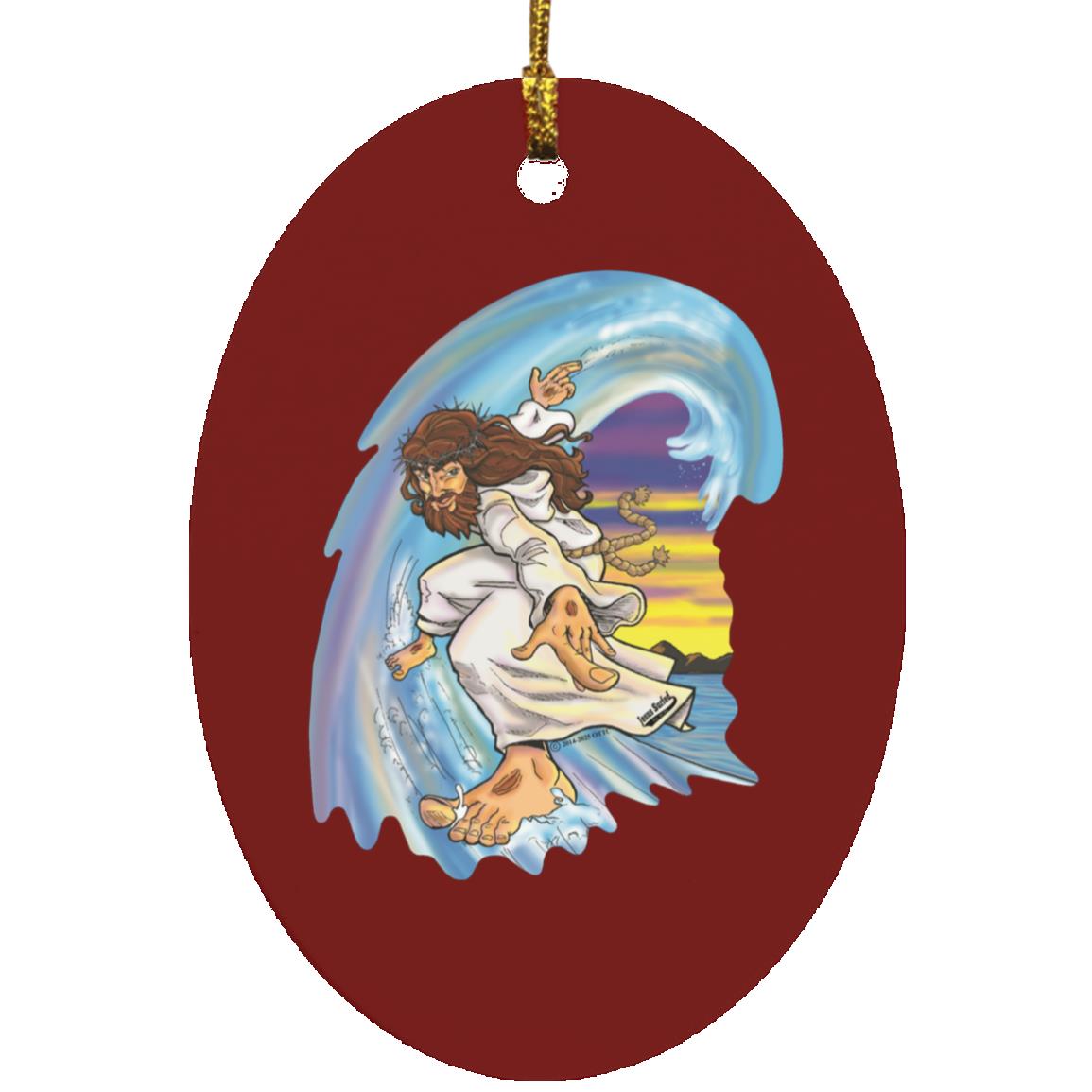 Big Jesus Wave - Oval Ornament - Jesus Surfed Apparel Co.