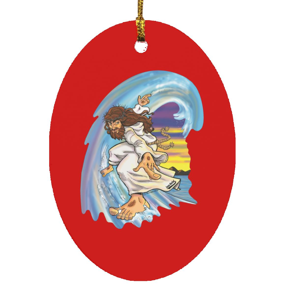 Big Jesus Wave - Oval Ornament - Jesus Surfed Apparel Co.