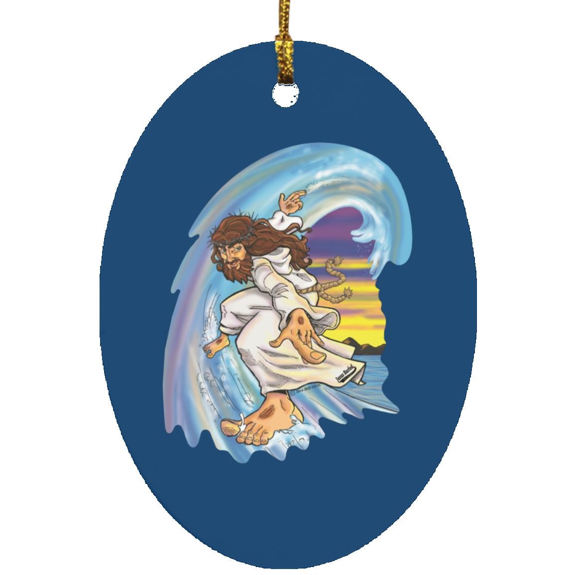 Big Jesus Wave - Oval Ornament - Jesus Surfed Apparel Co.