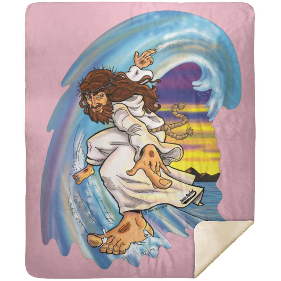 Big Jesus Wave - Premium Mink Sherpa Blanket 50x60 - Jesus Surfed Apparel Co.