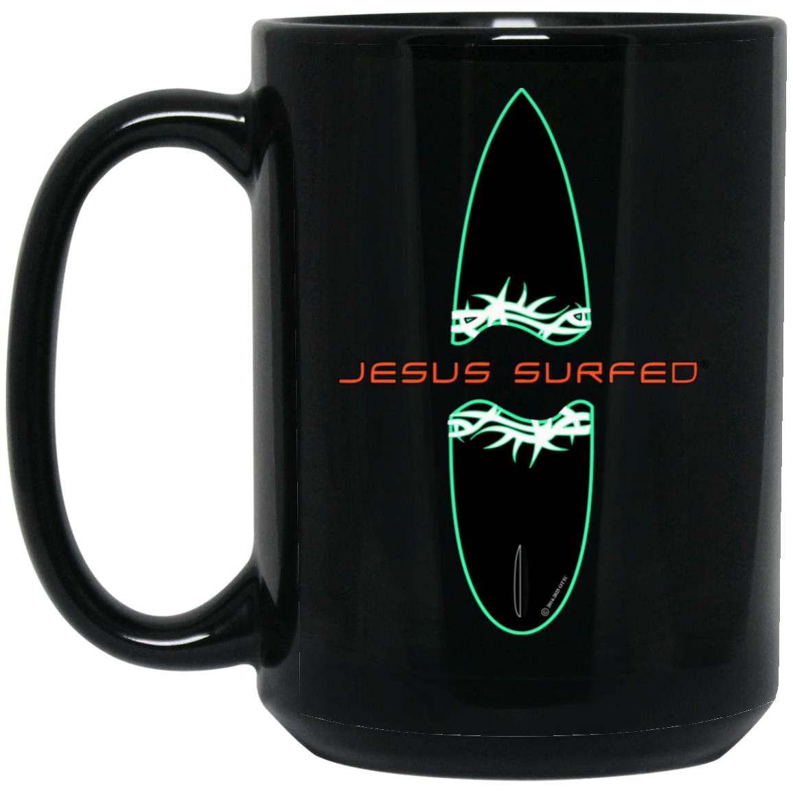 Broken Board - 15oz Black Mug - Jesus Surfed Apparel Co.