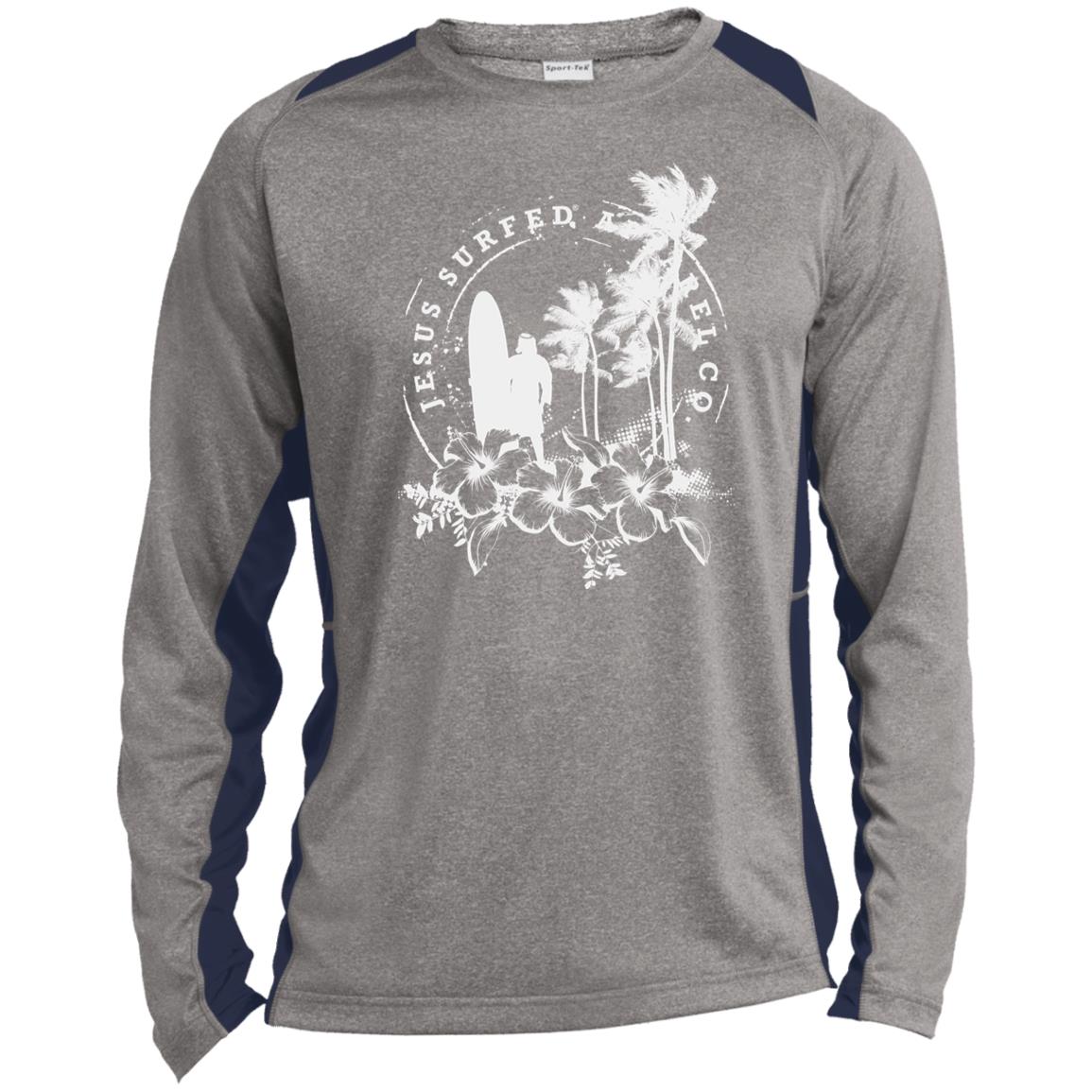 Jesus Surfed Apparel - Men's Long Sleeve Heather Colorblock Performance Shirt