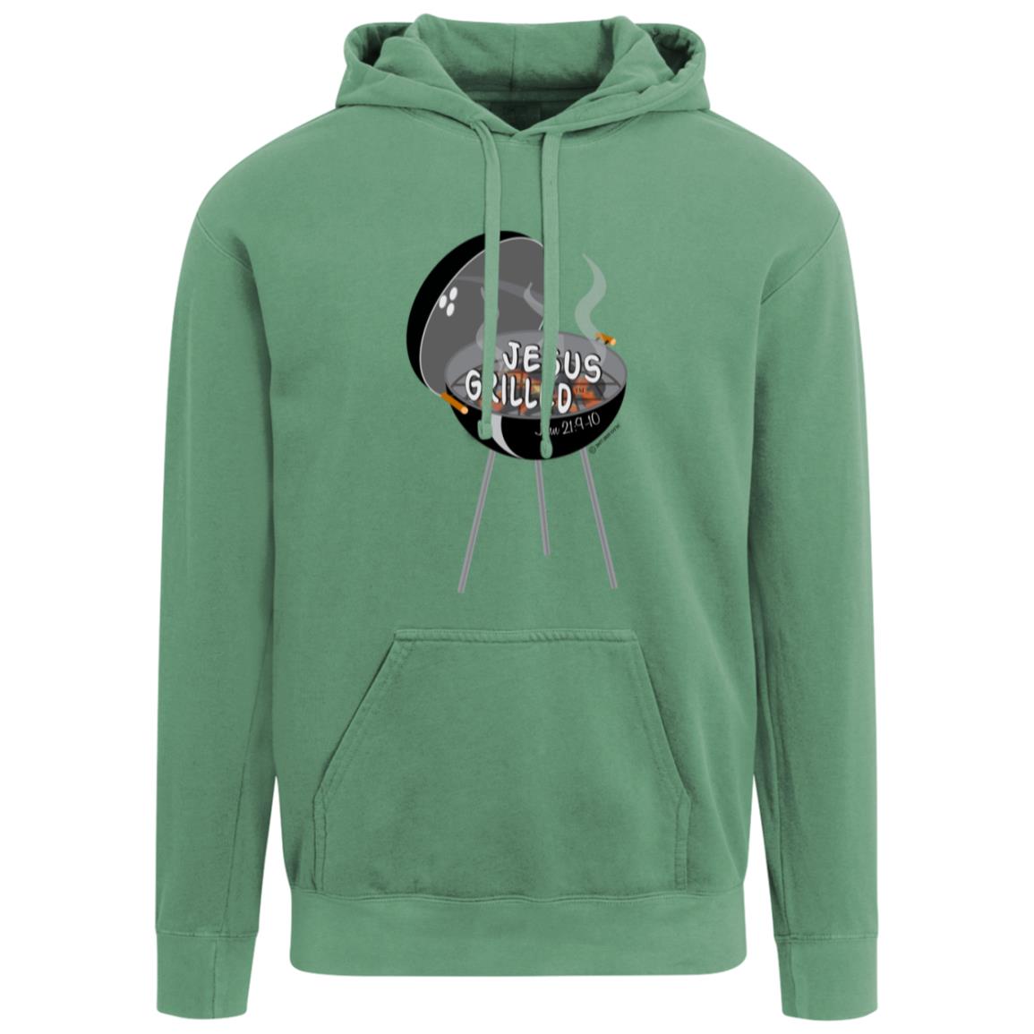 Light green hoodie with adjustable drawstring hood and front kangaroo pocket