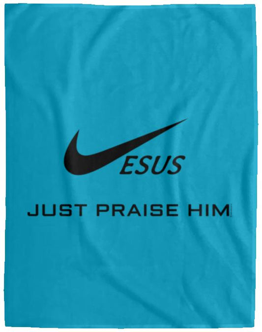 Just Praise Him - Cozy Plush Fleece Blanket - 60x80 - Jesus Surfed Apparel Co.