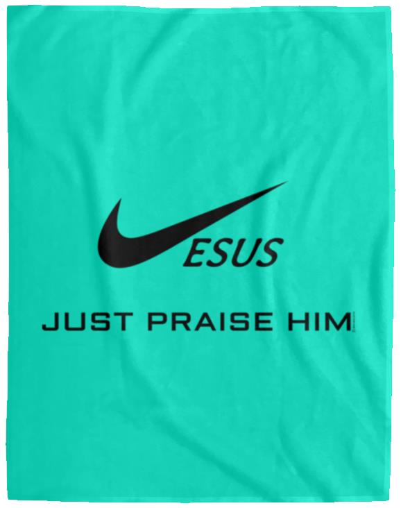 Just Praise Him - Cozy Plush Fleece Blanket - 60x80 - Jesus Surfed Apparel Co.