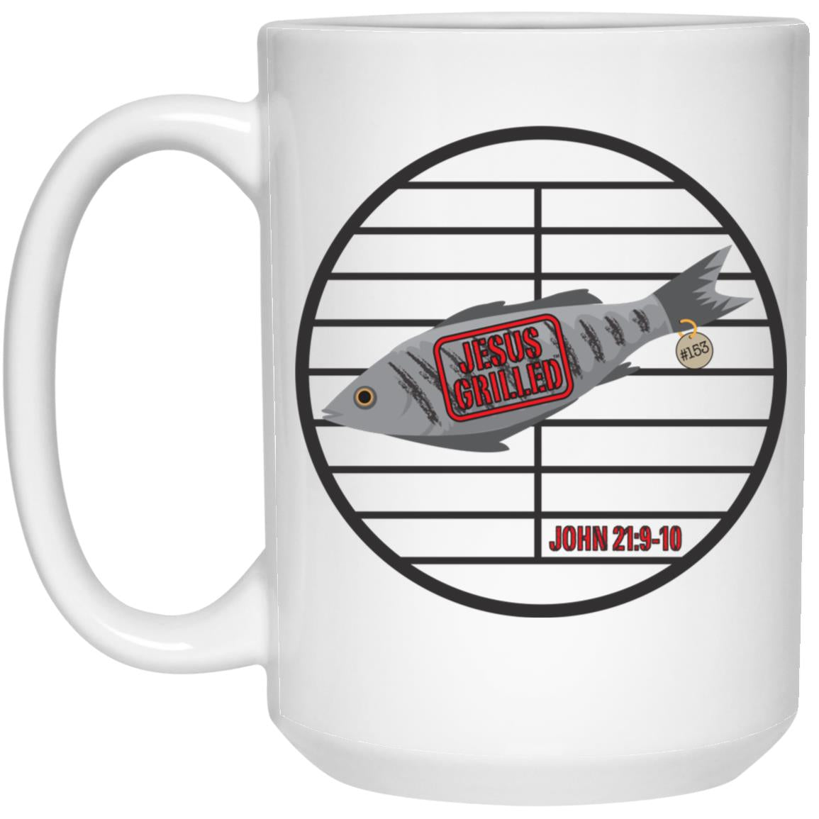 153 Fish - 15oz White Mug - Jesus Surfed Apparel Co. 