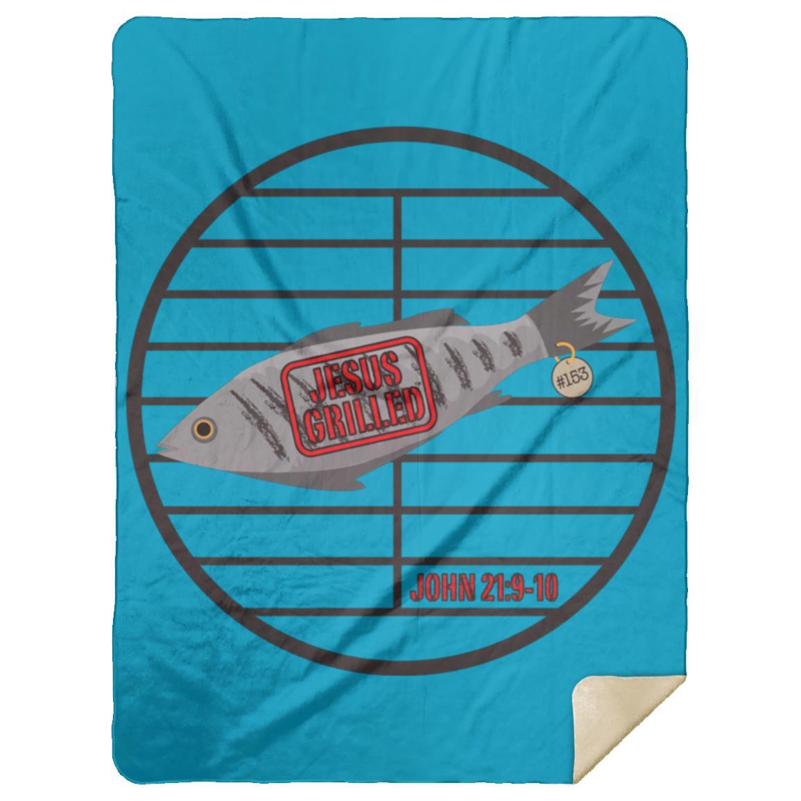 153 Fish Jesus Fished - Premium Mink Sherpa Blanket 60x80 - Jesus Surfed Apparel Co. 