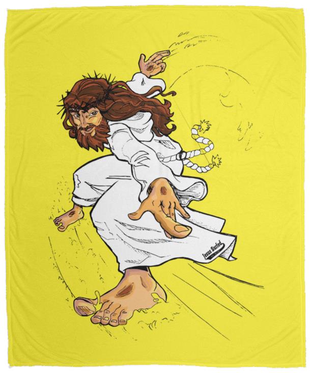 Big Jesus - Cozy Plush Fleece Blanket - 50x60 - Jesus Surfed Apparel Co. 