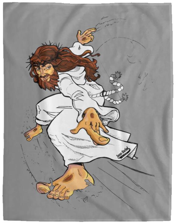 Big Jesus - Cozy Plush Fleece Blanket - 60x80 - Jesus Surfed Apparel Co. 