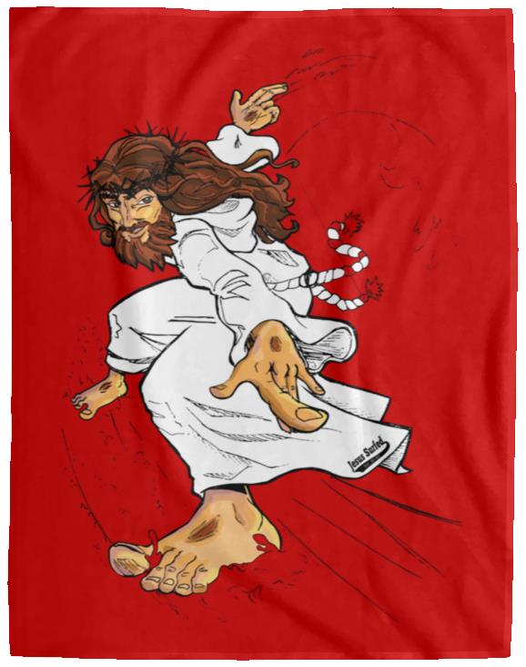 Big Jesus - Cozy Plush Fleece Blanket - 60x80 - Jesus Surfed Apparel Co. 