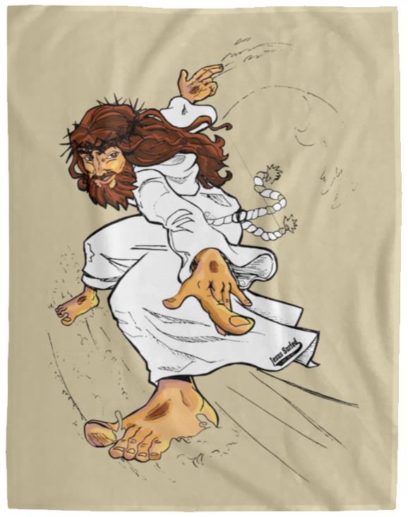 Big Jesus - Cozy Plush Fleece Blanket - 60x80 - Jesus Surfed Apparel Co. 