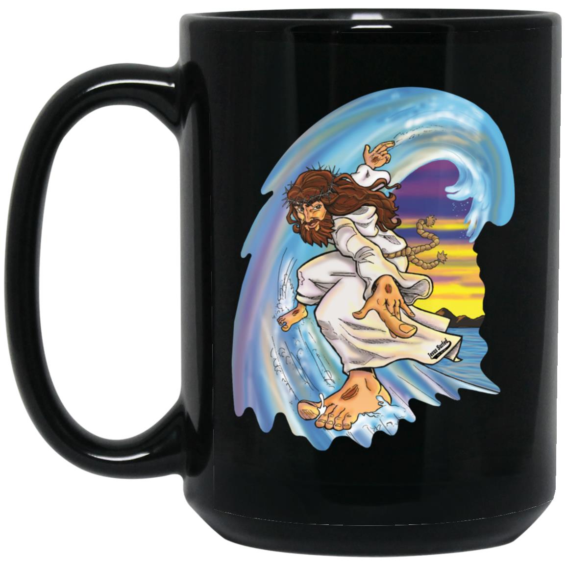 Big Jesus Wave - 15oz Black Mug - Jesus Surfed Apparel Co. 