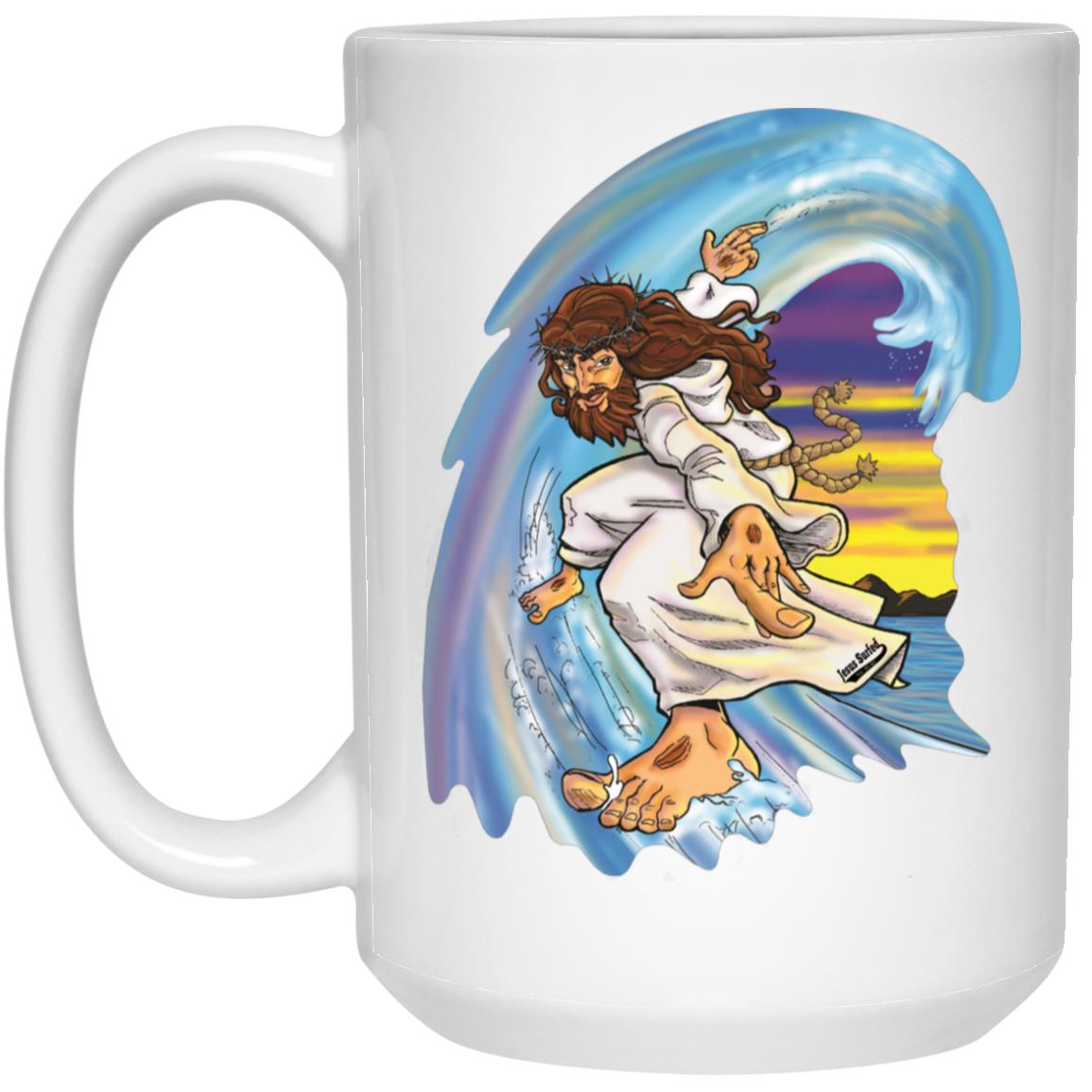 Big Jesus Wave - 15oz White Mug - Jesus Surfed Apparel Co. 