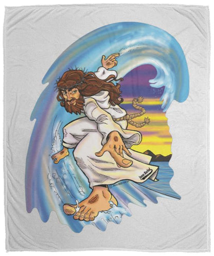 Big Jesus Wave - Cozy Plush Fleece Blanket - 50x60 - Jesus Surfed Apparel Co. 