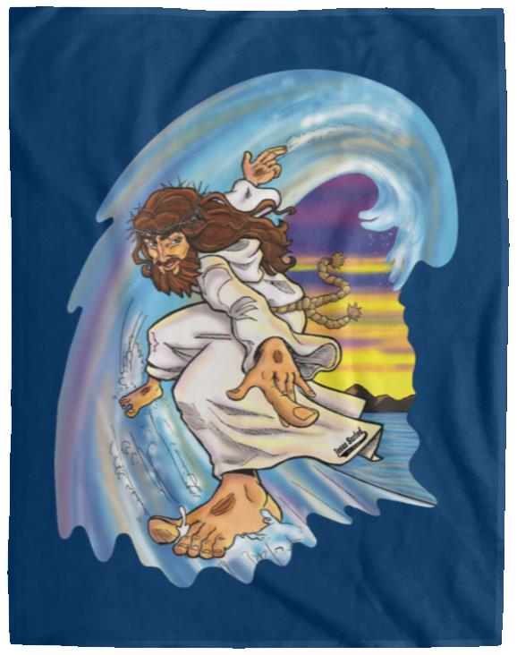 Big Jesus Wave - Cozy Plush Fleece Blanket - 60x80 - Jesus Surfed Apparel Co. 