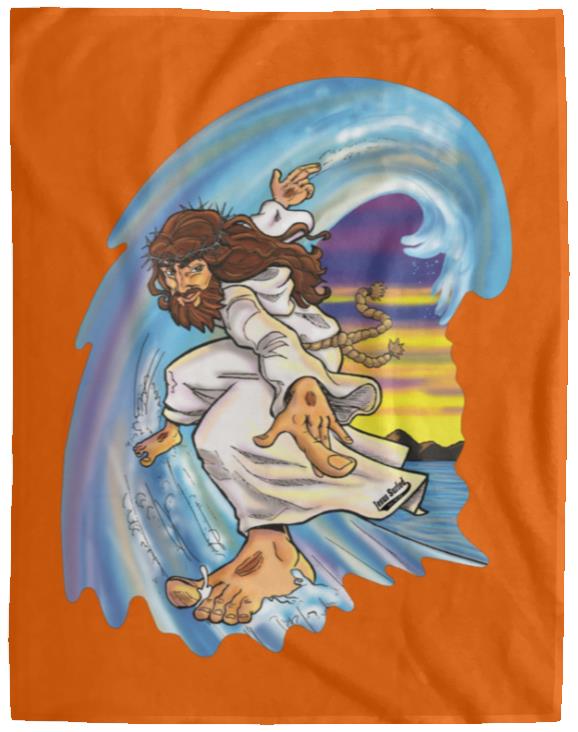 Big Jesus Wave - Cozy Plush Fleece Blanket - 60x80 - Jesus Surfed Apparel Co. 