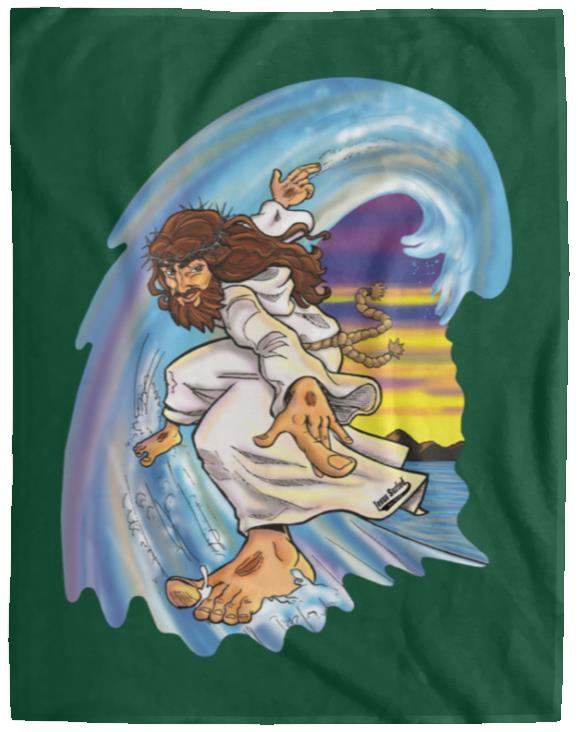 Big Jesus Wave - Cozy Plush Fleece Blanket - 60x80 - Jesus Surfed Apparel Co. 