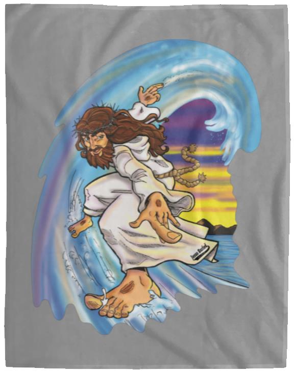 Big Jesus Wave - Cozy Plush Fleece Blanket - 60x80 - Jesus Surfed Apparel Co. 