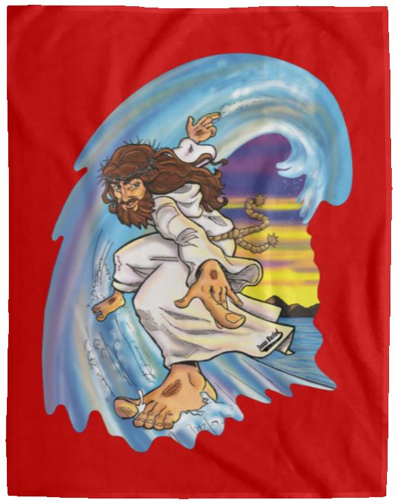 Big Jesus Wave - Cozy Plush Fleece Blanket - 60x80 - Jesus Surfed Apparel Co. 