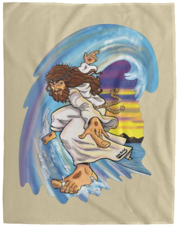 Big Jesus Wave - Cozy Plush Fleece Blanket - 60x80 - Jesus Surfed Apparel Co. 