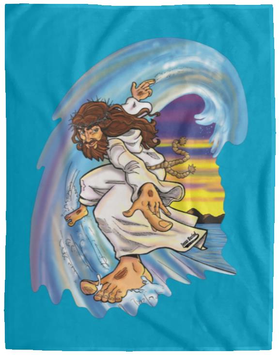 Big Jesus Wave - Cozy Plush Fleece Blanket - 60x80 - Jesus Surfed Apparel Co. 