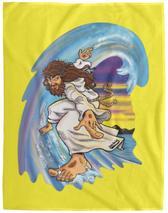 Big Jesus Wave - Cozy Plush Fleece Blanket - 60x80 - Jesus Surfed Apparel Co. 